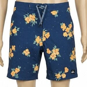Quiksilver Mens Navy Blue Orange Floral Boardshorts Swim Trunks Size 29 Tropical
